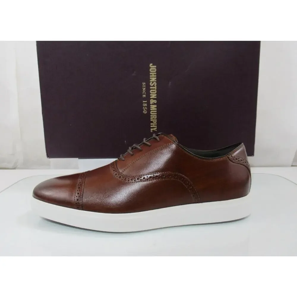 Men's Johnston and Murphy Brody Size 10 M Cap Toe Lace Up Oxford Sneakers Brown